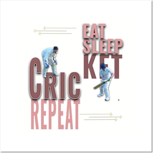 Eat sleep cricket repeat Posters and Art